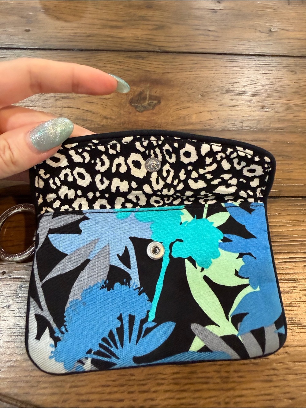 Vera Bradley Floral Zip Wristlet in Blue, Black, White, Mint - Picture 3 of 6